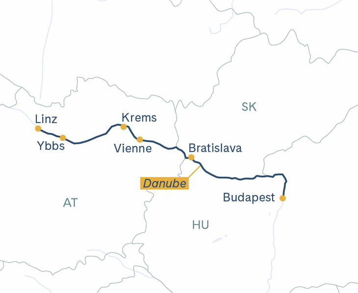 Itinéraire du MS Thurgau Prestige Linz–Budapest–Linz