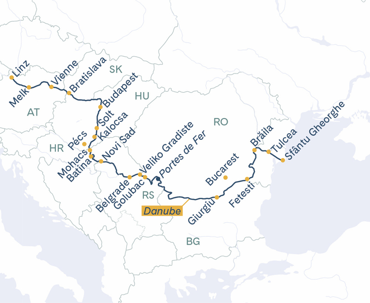Itinéraire MS Thurgau Prestige Linz–Delta du Danube–Linz